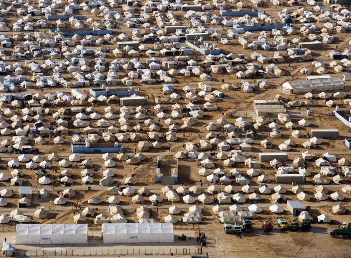 An aerial view of Za’atri refugee camp near Mafraq, Jordan. refugee-camp-zaatri