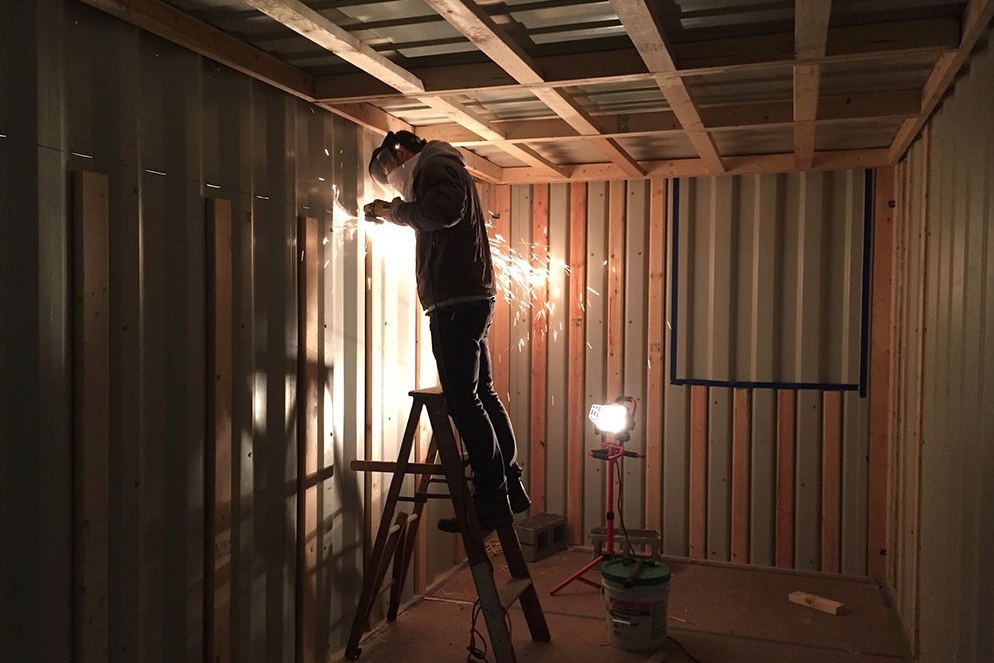During most of the spring 2016 semester, students constructed the house inside a workspace near campus.