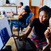 Students working at computer