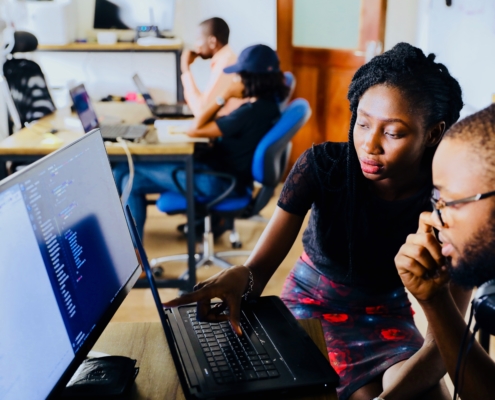 Students working at computer